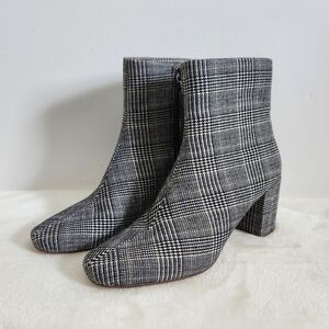 Splendid Black White Multi-Colored Plaid Tweed Mid Calf Ankle Booties Size 6